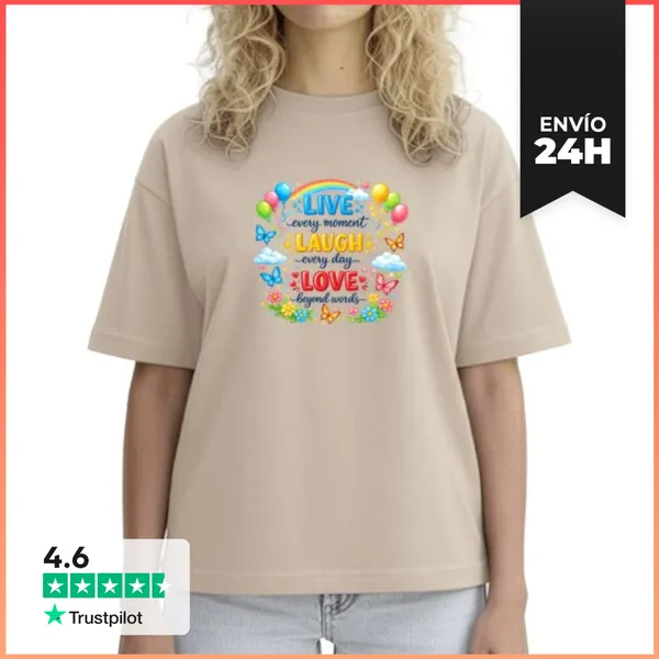 Camiseta Mujer Boxy Vivir Reír Amar Más Allá De Las Palabras