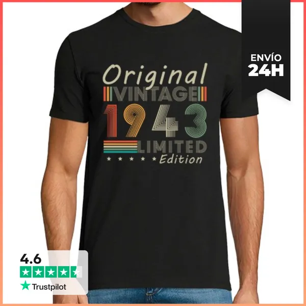 Camiseta Hombre Clásica 1943 Vintage Retro Cumpleaños Regalo