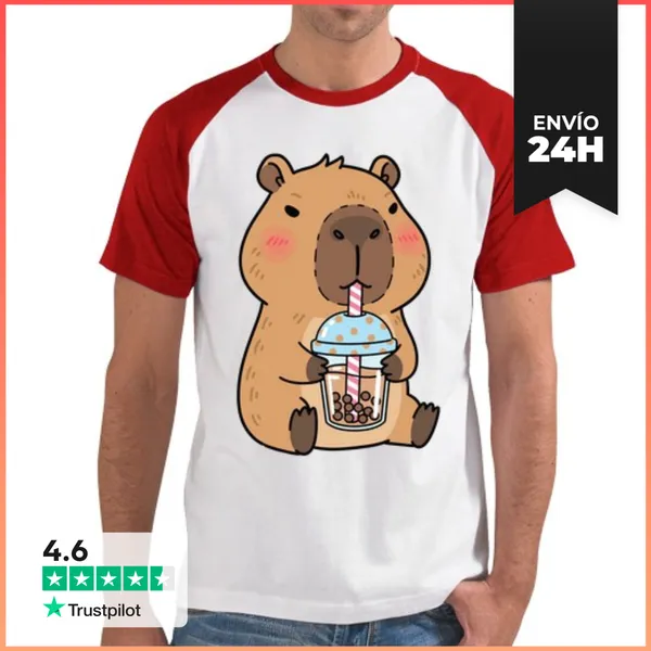 Camiseta Hombre, Estilo Béisbol Capibara Con Té Y Estilo