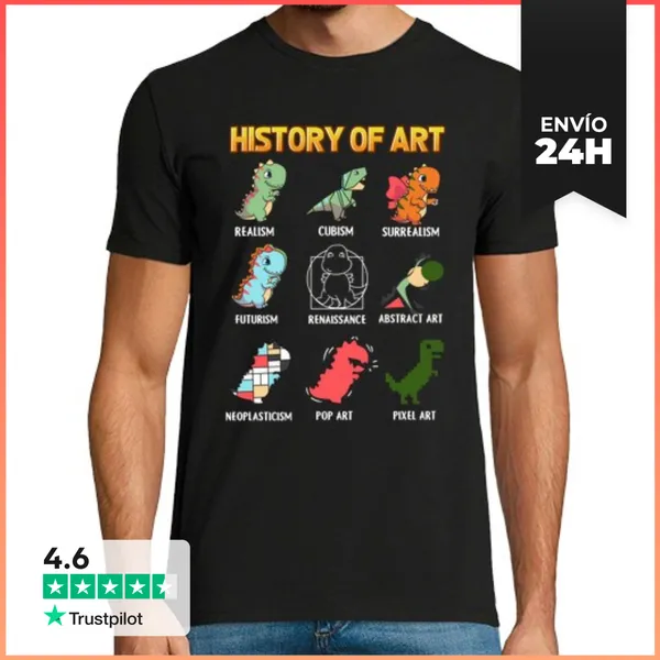 Camiseta Hombre Clásica Historia Del Arte Con Dinosaurios Estilos