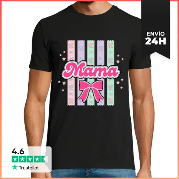Camiseta Hombre Clásica Camiseta Mama Coquette Lazo Rosa Estilo