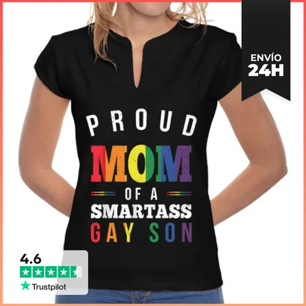Camiseta Mujer Cuello Mao Orgullosa Mamá De Un Hijo Gay