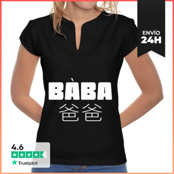 Camiseta Mujer Cuello Mao Baba Idioma Chino Mandarín Padres