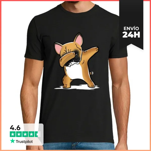 Camiseta Hombre Clásica Perro Bulldog Francés Marrón DAB!