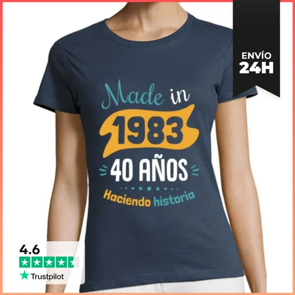 Camiseta Mujer Clásica Made In 1983, 40 Años Haciendo Historia