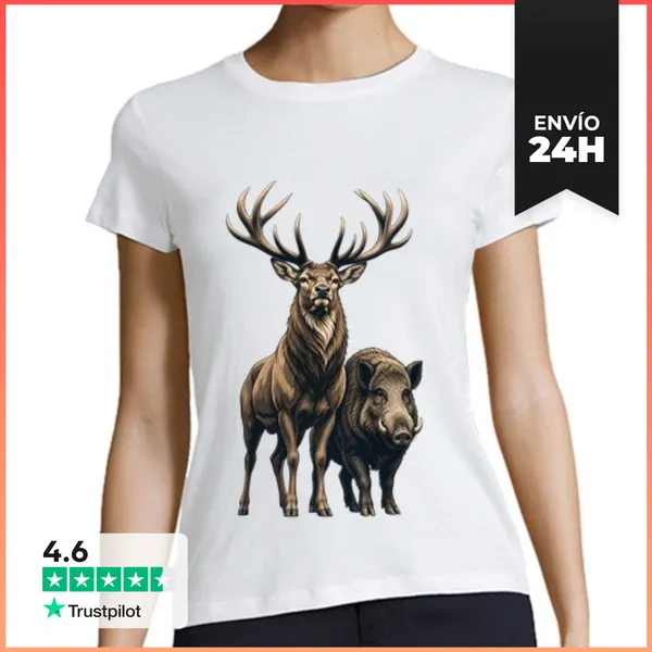 Camiseta Mujer Clásica Caza De Ciervos Y Jabalíes, Cazadores