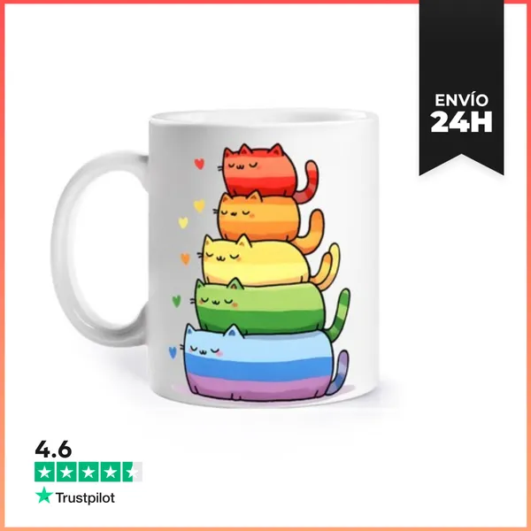 Taza Gatos Lgbt Pirámide Arcoiris Taza Divertida Café Té Para
