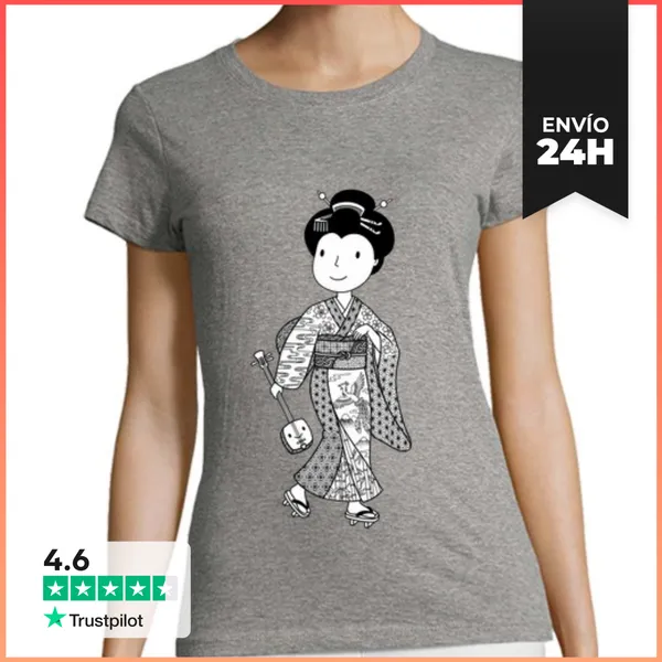 Camiseta Mujer Clásica Kimono Japonés Tradicional Shamisen