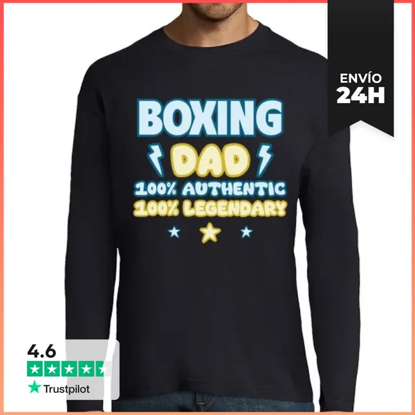 Camiseta Hombre Manga Larga Papá Boxeador Boxeo Día Del Padre
