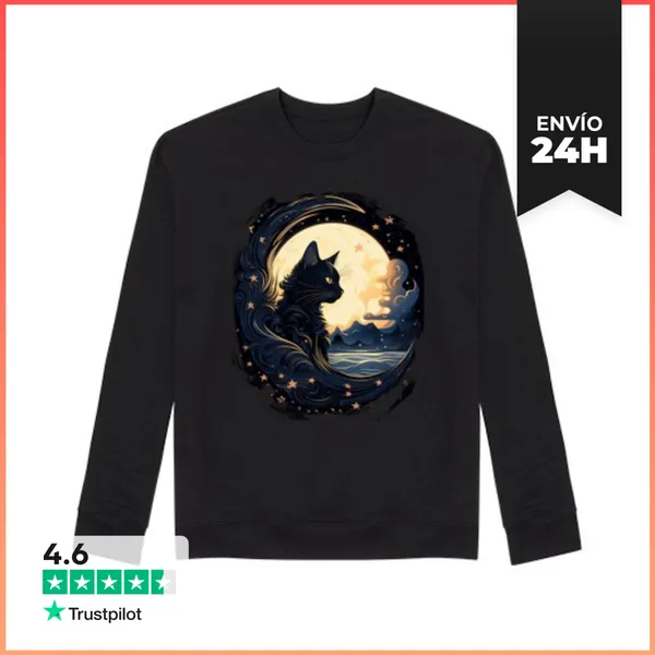 Sudadera Unisex Fantasía Gato Arte Luna Decoración Anim