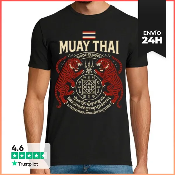 Camiseta Hombre Clásica Muay Thai Tigres Tailandia Artes
