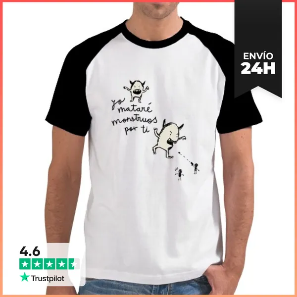 Camiseta Hombre, Estilo Béisbol Yo Mataré Monstruos Por Ti