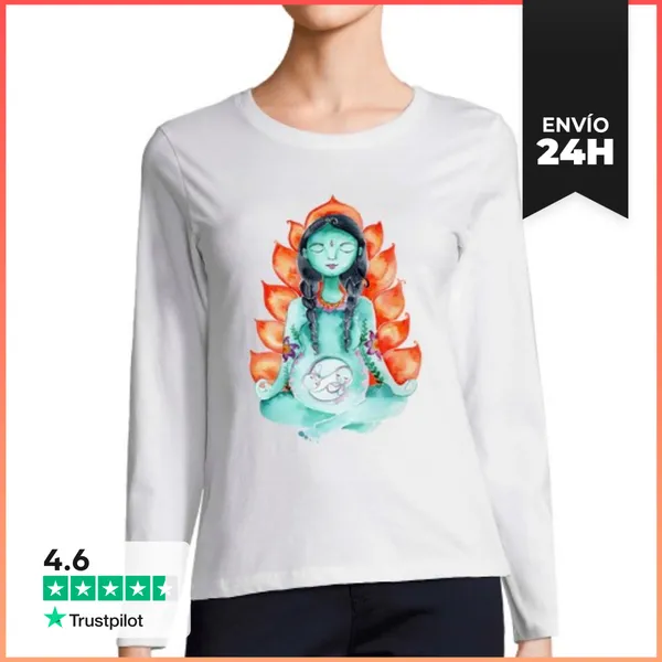 Camiseta Mujer Manga Larga Mamá Kali, Diosa De Fuego Mujer Manga