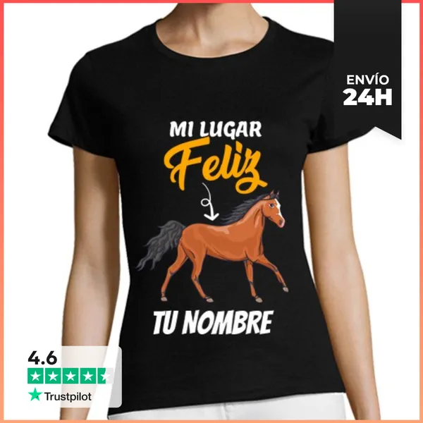 Camiseta Mujer Clásica Mi Lugar Feliz Caballo Hípica