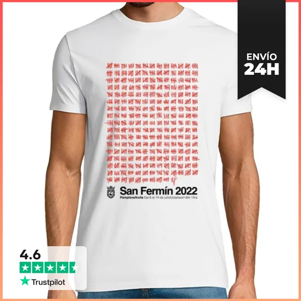 Camiseta Hombre Clásica San Fermín 2022 Camiseta Blanca Chico