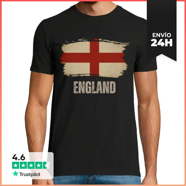 Camiseta Hombre Clásica Bandera De Inglaterra Vintage Grunge