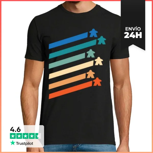 Camiseta Hombre Clásica Delicia Meeple Arcoiris Vintage