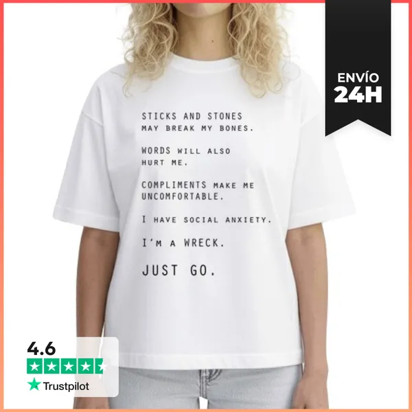 Camiseta Mujer Boxy Hilarante Ansiedad Social Incómoda