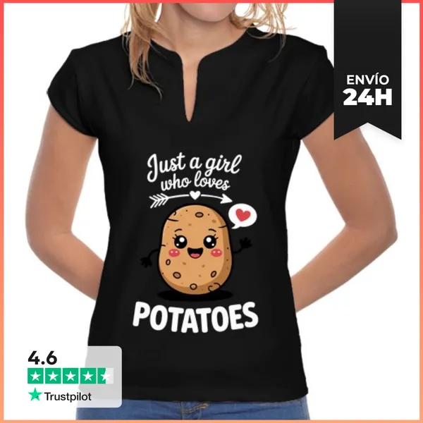 Camiseta Mujer Cuello Mao Solo Una Chica Que Ama Las Papas