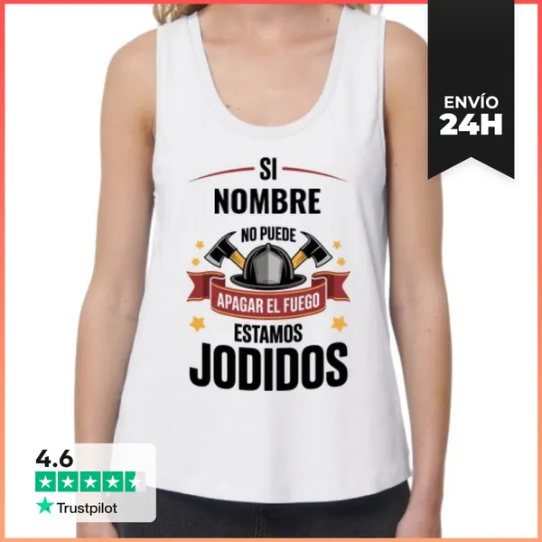 Camiseta Mujer Sin Mangas, Loose Fit Bombero Nombre