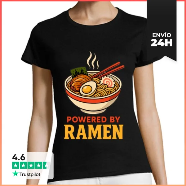 Camiseta Mujer Clásica Powered By Ramen Japon Anime LaTostadora