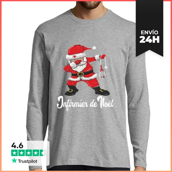 Camiseta Hombre Manga Larga Papá Navidad Enfermero Santa Dab