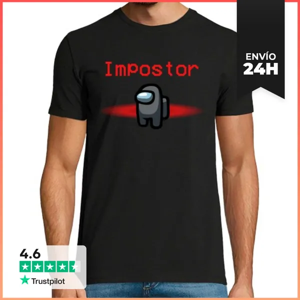 Camiseta Hombre Clásica Among Us Negro Impostor LaTostadora