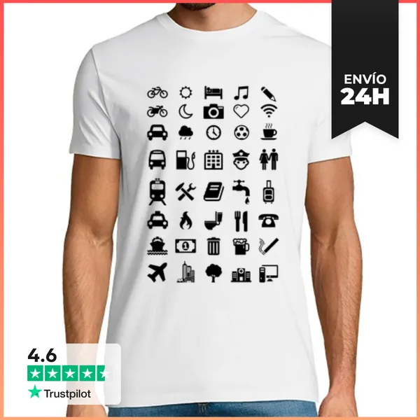 Camiseta Hombre Clásica Camiseta Emoticonos Viajeros Blanca