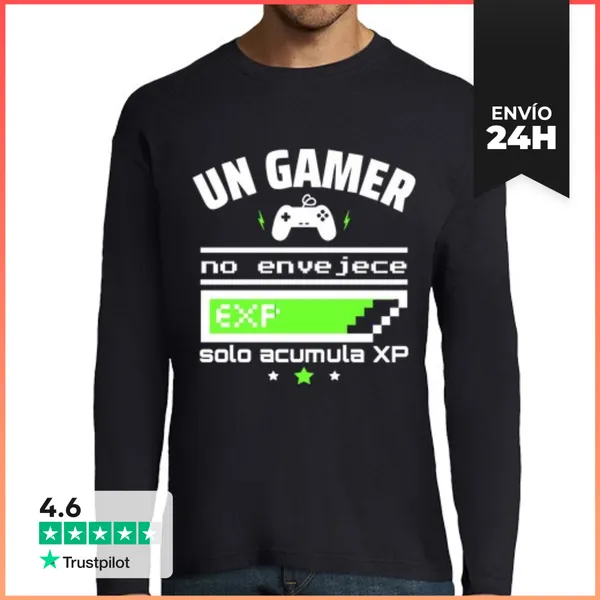 Camiseta Hombre Manga Larga Un Gamer No Envejece,geek,gaming