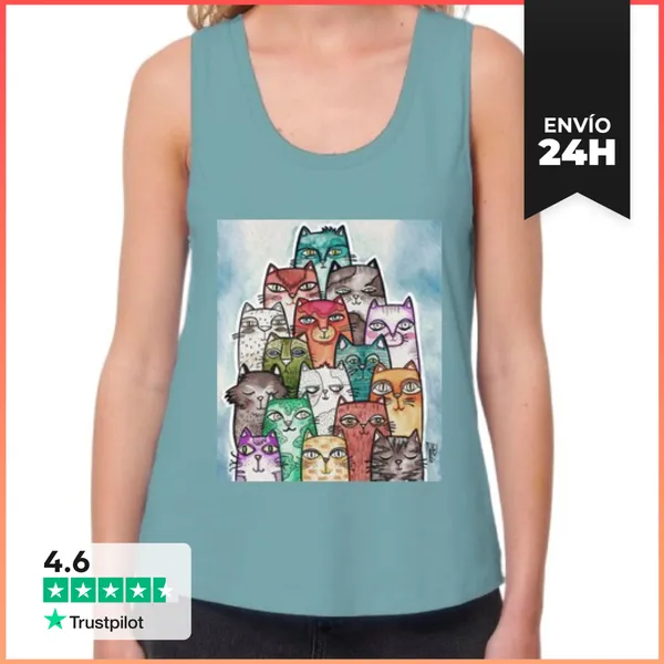 Camiseta Mujer Sin Mangas, Loose Fit Gatos LaTostadora