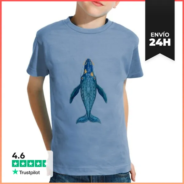 Camiseta Clásica Para Niños Ballena Azul Motivos Geométricos