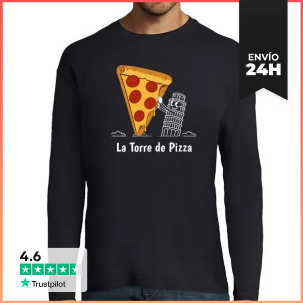 Camiseta Hombre Manga Larga La Torre De Pizza LaTostadora