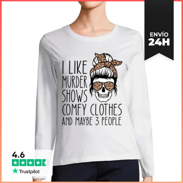 Camiseta Mujer Manga Larga Me Gustan Los Programas De Asesinatos