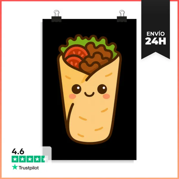 Póster Vertical Envuelto De Burrito Kebab Lindo Dibujo