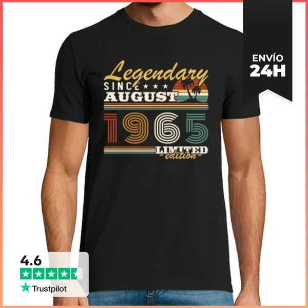Camiseta Hombre Clásica Agosto 1965 Vintage Cumpleaños Retro
