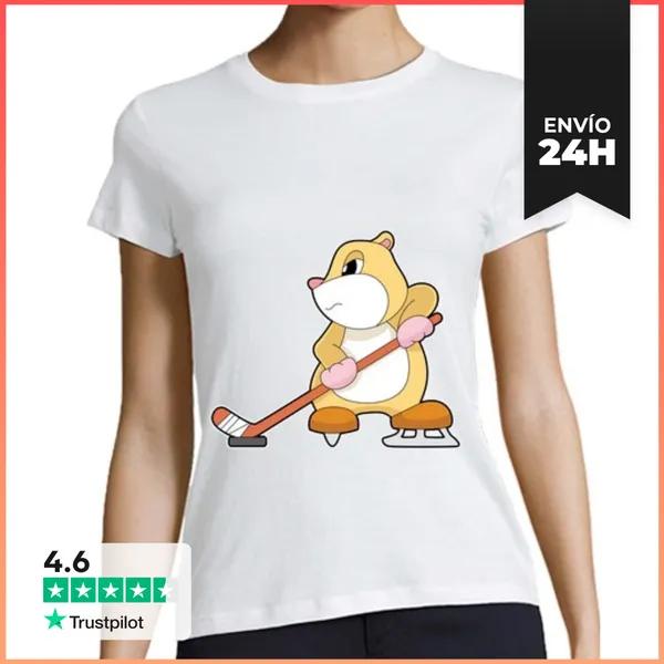 Camiseta Mujer Clásica Hámster Hockey Sobre Hielo Palo De Hock