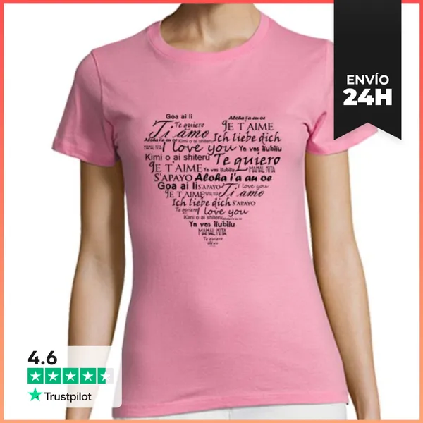 Camiseta Mujer Clásica Camiseta Rosa Te Quiero En Varios Idiomas
