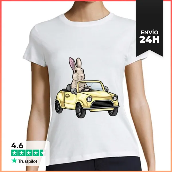 Camiseta Mujer Clásica Conejo Coche LaTostadora
