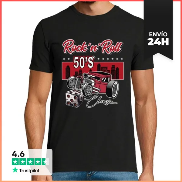 Camiseta Hombre Clásica Camiseta Rockabilly 50s Classic Hotrod
