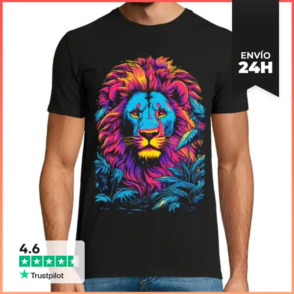 Camiseta Hombre Clásica León De Colores Neón LaTostadora