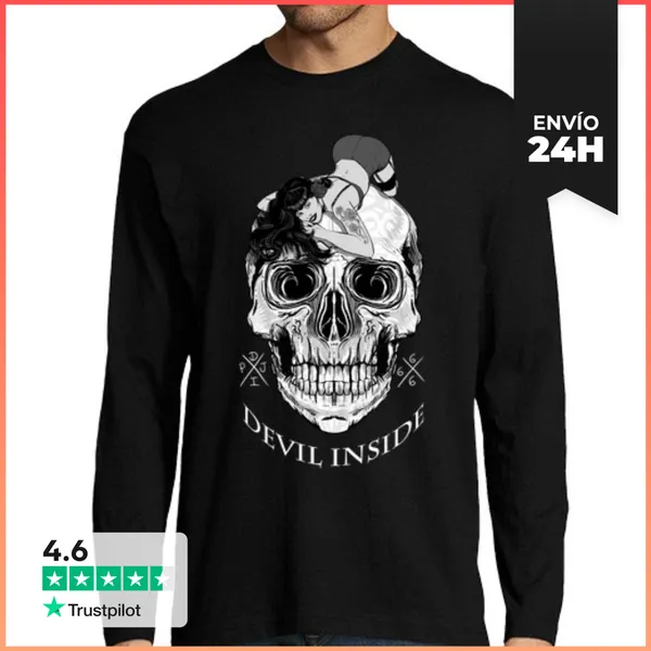 Camiseta Hombre Manga Larga Pin Up Devilinside BN LaTostadora