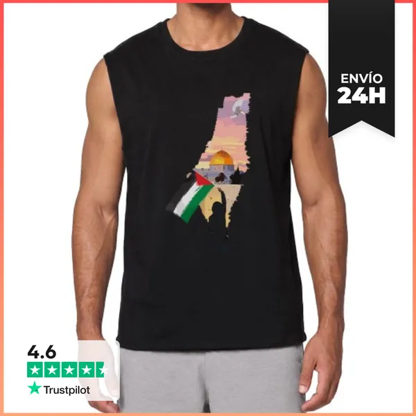 Camiseta Sin Mangas Niño Sostiene La Bandera De Palestina E