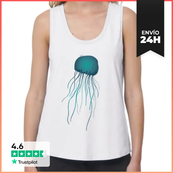 Camiseta Mujer Sin Mangas, Loose Fit Mujer, Tirantes, Blanca,