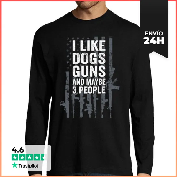 Camiseta Hombre Manga Larga Me Gustan Los Perros Las Armas Y Tal