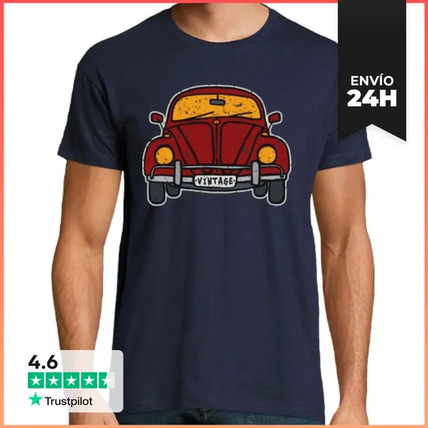 Camiseta Hombre Clásica Vintage Retro Red Car LaTostadora
