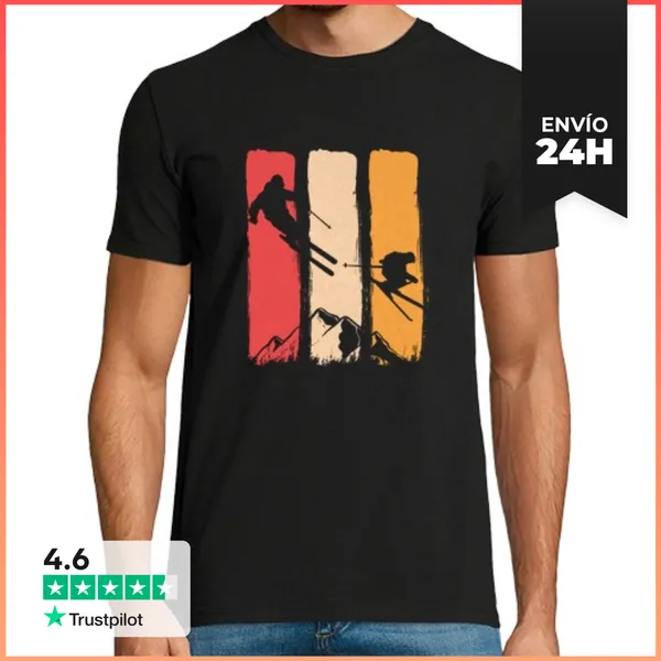 Camiseta Hombre Clásica Esquí Vintage Esquí Esquiador Extremo