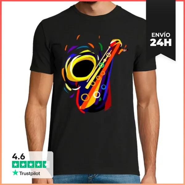 Camiseta Hombre Clásica Sax Hombre, Manga Corta, Negra, Calidad