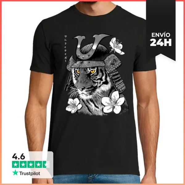 Camiseta Hombre Clásica Tigre Samurai Cerezo LaTostadora