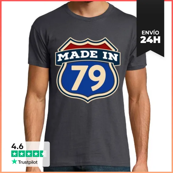 Camiseta Hombre Clásica Made In 79 Nacidos En 1979 Señal USA