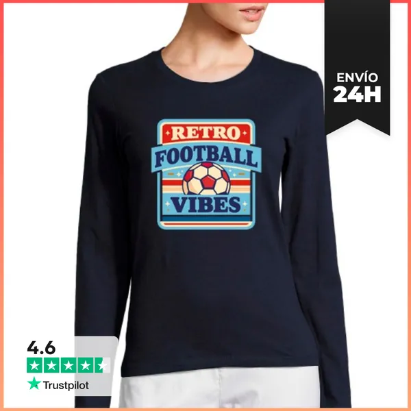 Camiseta Mujer Manga Larga Vibras De Fútbol Retro LaTostadora